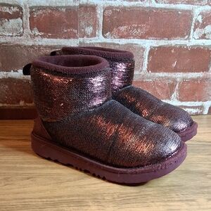 Ugg Classic Mini Mirror Ball Boots Girls Size 4 Purple Sparkles Sequins